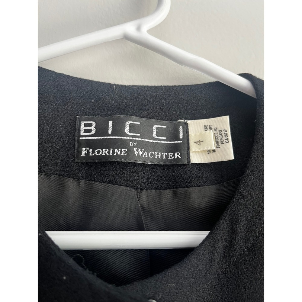 Bicci by Florine Wachter Black Wool‎ Collarless Blazer Gold Button Vintage Sz 4 - Picture 6 of 10